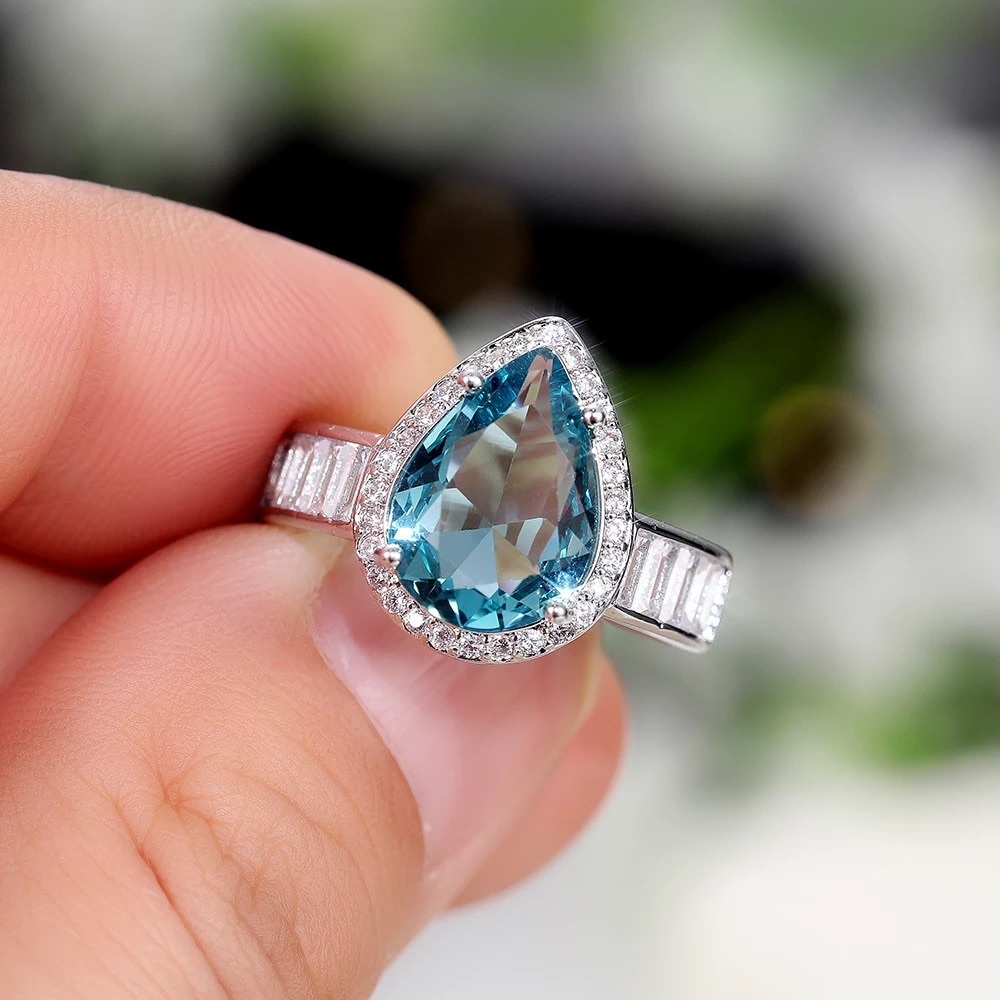 New 925 Silver Beautiful Pear Cut Sapphire Ring - Picture 6 of 6